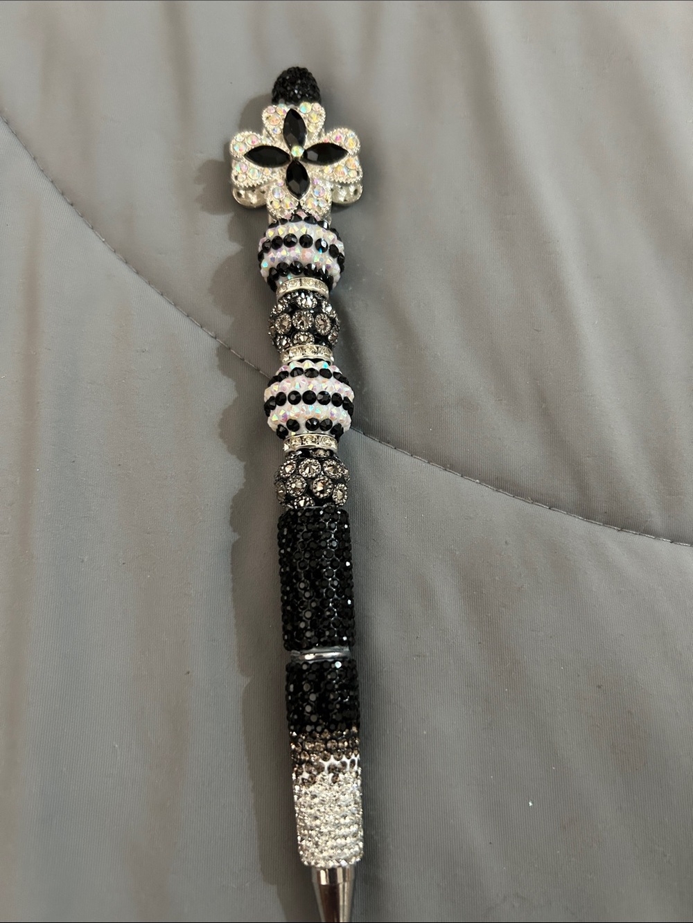 Crystal-Embellished Black and Silver Decorative Pen
